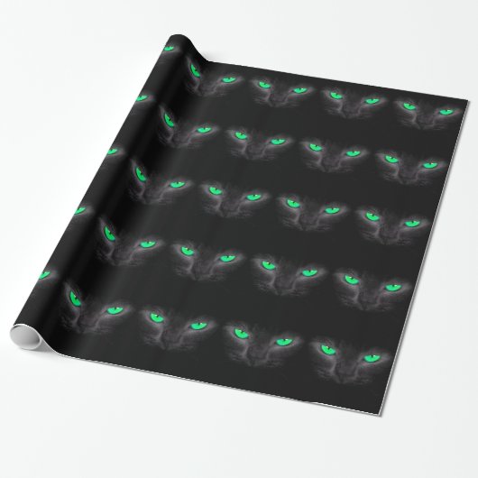 Schwarze Katzen-Gesichts-grüne Geschenkpapier (Ungerollt)