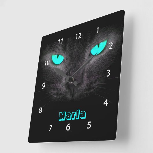 Schwarze Katzen-Gesichts-Türkis mustert Wanduhr (Winkel)