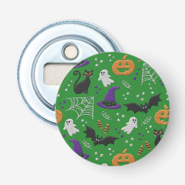 Schwarze Katzen Ghosts Fledermäuse Grünes Muster H Flaschenöffner