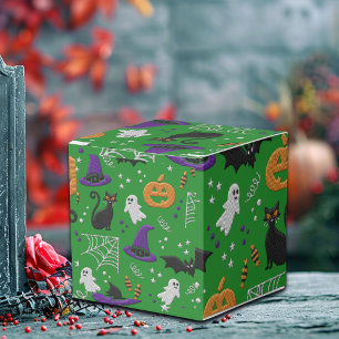 Schwarze Katzen Ghosts Fledermäuse Grünes Muster H Geschenkschachtel