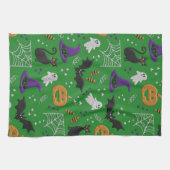 Schwarze Katzen Ghosts Fledermäuse Grünes Muster H Geschirrtuch (Horizontal)
