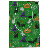 Schwarze Katzen Ghosts Fledermäuse Grünes Muster H Mittlere Geschenktüte (Vorderseite)