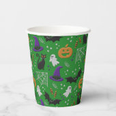 Schwarze Katzen Ghosts Fledermäuse Grünes Muster H Pappbecher (Rückseite)
