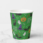 Schwarze Katzen Ghosts Fledermäuse Grünes Muster H Pappbecher (Vorderseite)