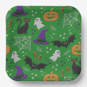 Schwarze Katzen Ghosts Fledermäuse Grünes Muster H Pappteller (Vorderseite)