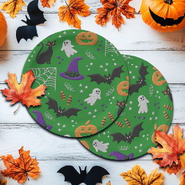 Schwarze Katzen Ghosts Fledermäuse Grünes Muster H Pappteller