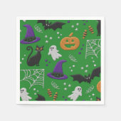 Schwarze Katzen Ghosts Fledermäuse Grünes Muster H Serviette (Vorderseite)