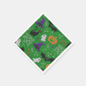 Schwarze Katzen Ghosts Fledermäuse Grünes Muster H Serviette (Ecke)
