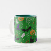 Schwarze Katzen Ghosts Fledermäuse Grünes Muster H Zweifarbige Tasse (Vorderseite Links)