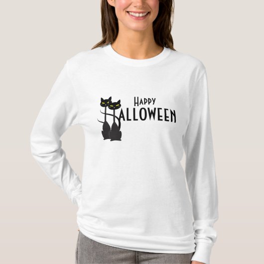 Schwarze Katzen glückliches Halloween T-Shirt (Vorderseite)