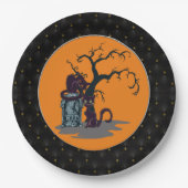Schwarze Katzen Grabstein Tree Halloween Pappteller (Vorderseite)