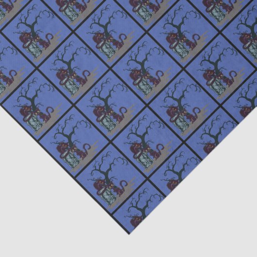 Schwarze Katzen Grabstein Tree Halloween Seidenpapier (Ausschnitt)