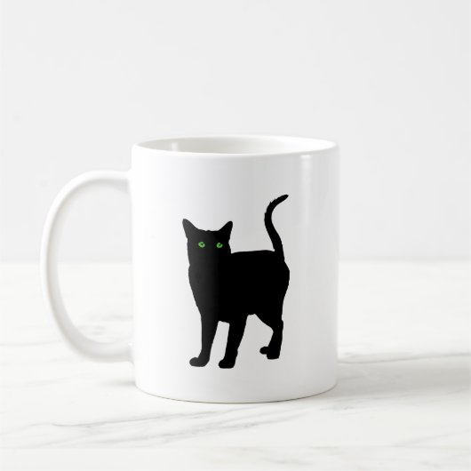 Schwarze Katzen-grüne Augen Kaffeetasse (Links)