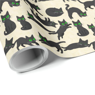 Schwarze Katzen Grüne Augen Niedliche Kätzchen War Geschenkpapier