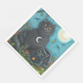 SCHWARZE KATZEN HALLOWEEN FOLK ART FELINES SERVIETTE (Ecke)