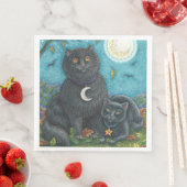 SCHWARZE KATZEN HALLOWEEN FOLK ART FELINES SERVIETTE (Beispiel)