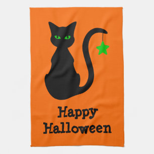 Schwarze Katzen-Halloween-Geschirrtuch Geschirrtuch
