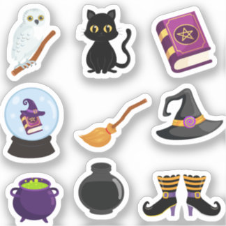 Schwarze Katzen Halloween Hexen Aufkleber