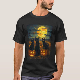 Schwarze Katzen Halloween Hexen-Kürbis-Party-Kostü T-Shirt