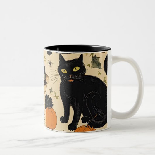 Schwarze Katzen halloween Horror Geschenke lustige Zweifarbige Tasse (Rechts)