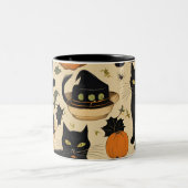 Schwarze Katzen halloween Horror Geschenke lustige Zweifarbige Tasse (Mittel)