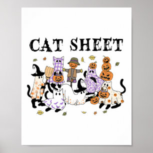 Schwarze Katzen im Ghost-Kostüm Funny Cat Sheet Ha Poster