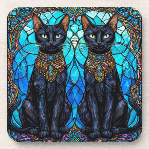 Schwarze Katzen im künstlerischen Bleiglasdesign Getränkeuntersetzer