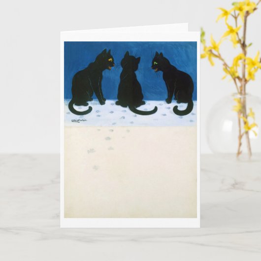 Schwarze Katzen im Schnee, Louis Wain Karte (Gelbe Blume)