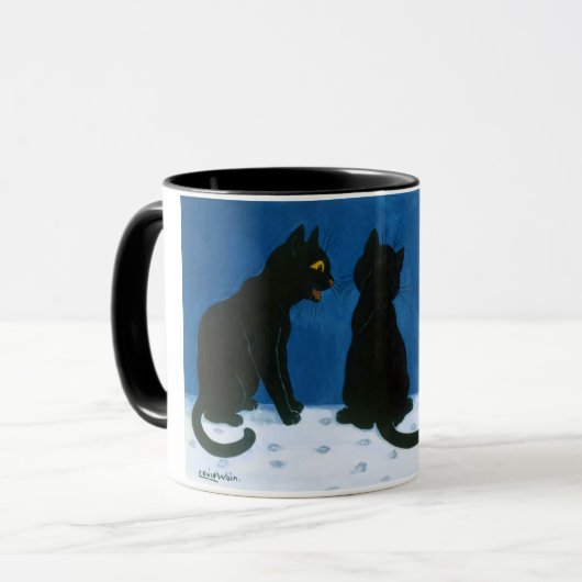 Schwarze Katzen im Schnee, Louis Wain Tasse (Vorderseite Links)