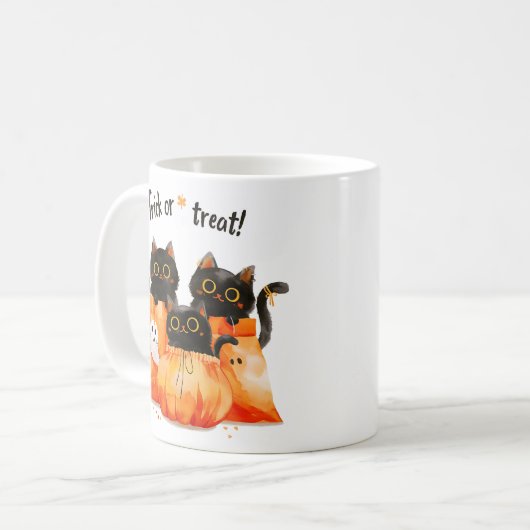 Schwarze Katzen in der Candy Bag | Trick oder Trea Kaffeetasse (Vorderseite Links)