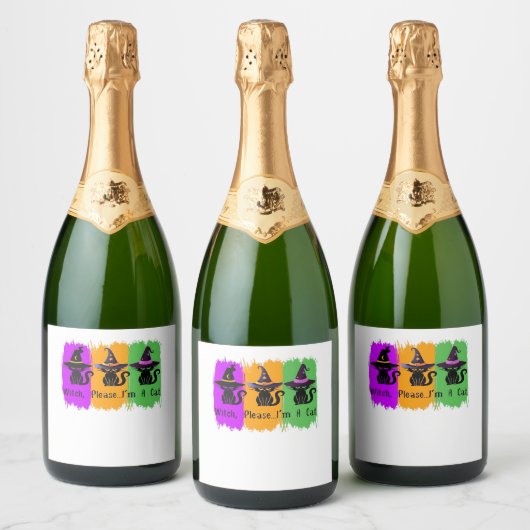 Schwarze Katzen in der Hexe hassen essenziellen T  Schaumweinetikett (Flaschen)
