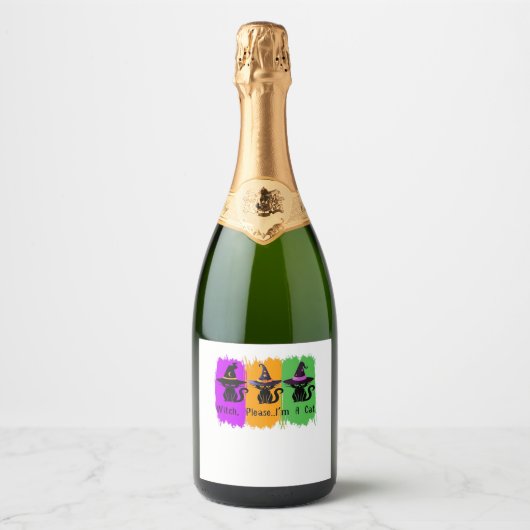 Schwarze Katzen in der Hexe hassen essenziellen T  Schaumweinetikett (Vorderseite)