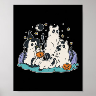 Schwarze Katzen in Ghost-Kostümen - Niedliche Frau Poster