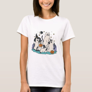 Schwarze Katzen in Ghost-Kostümen - Niedliche Frau T-Shirt