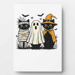 Schwarze Katzen in Halloween-Kostümen – Geist, Hex Fotoplatte