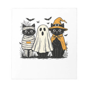 Schwarze Katzen in Halloween-Kostümen � Geist, Hex Notizblock