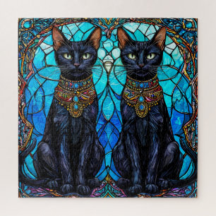 Schwarze Katzen in künstlerisch festgehaltenem Gla Puzzle