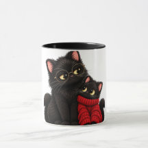 Schwarze Katzen in rotem Pullover Tasse - Süße Mut