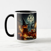 Schwarze Katzen, Jack-O-Lantern und Fledermäuse Tasse (Links)
