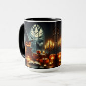 Schwarze Katzen, Jack-O-Lantern und Fledermäuse Tasse (Vorderseite Links)