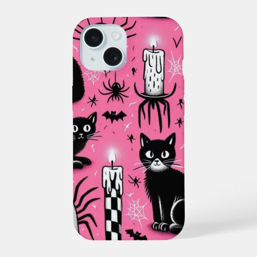 Schwarze Katzen & Kerzen iPhone 15 Hülle (Rückseite)