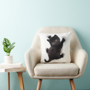 Schwarze Katzen klettern auf menschlichem Rücken Kissen