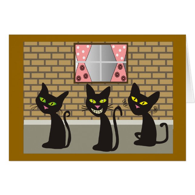Schwarze Katzen-Kunst-Geschenke "wir drei Freunde (Vorderseite (Horizontal))