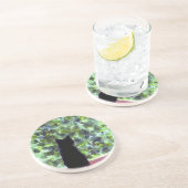 Schwarze Katzen-Kunst, Katze am Fenster Getränkeuntersetzer (Seite)