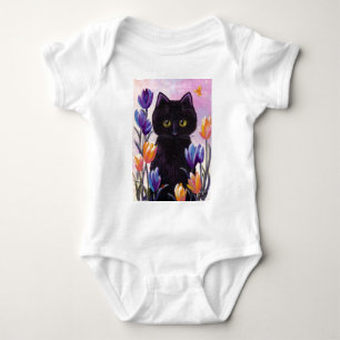 Schwarze Katzen Kunst Tulpen Blumen Rosa Creationa Baby Strampler