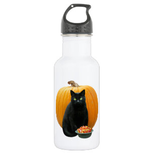 Schwarze Katzen-Kürbis Edelstahlflasche