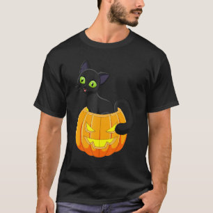 Schwarze Katzen-Kürbis Halloween für Frauen Kinder T-Shirt