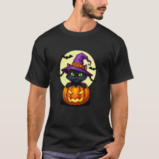 Schwarze Katzen-Kürbis-Halloween-Kostüm Herbst T-Shirt