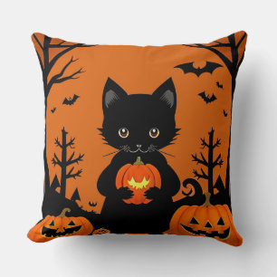 🐱🎃 Schwarze Katzen-Kürbis-Hüllen Halloween Nacht Kissen