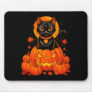 Schwarze Katzen-Kürbis-Mond-Halloween-Herbst Mousepad